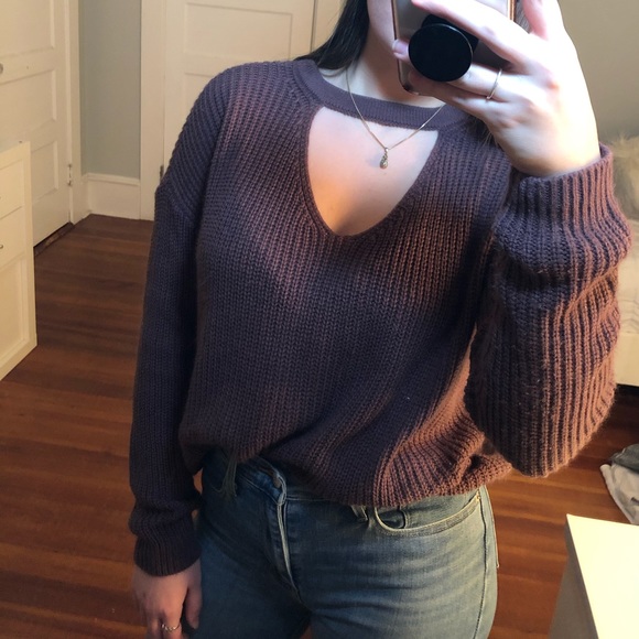 PINK ROSE DARK PURPLE KNIT SWEATER W/CUT-OUT TOP - Picture 2 of 5